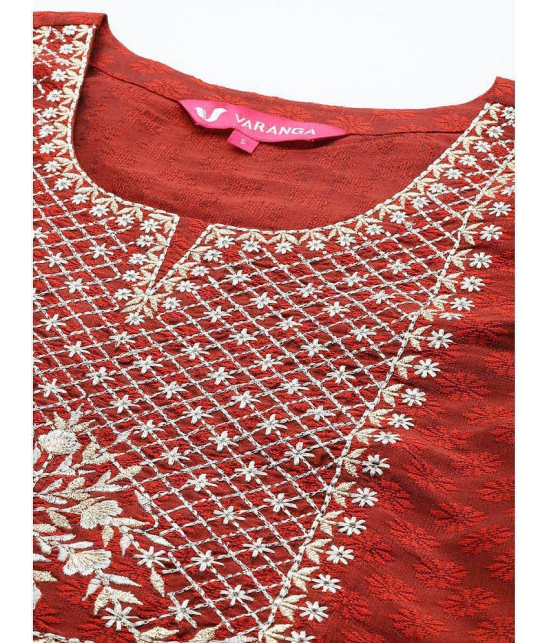 Varanga Silk Blend Embroidered Kurti With Pants Womens Stitched Salwar Suit - Maroon ( Pack of 1 ) - None