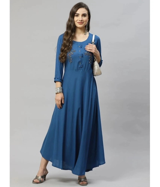 HIGHLIGHT FASHION EXPORT Rayon Blue A- line Dress - Single - M