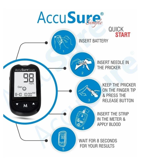 AccuSure Instant Digital Simple Glucometer Kit with 25 Strips,10 Lancet,1 Lancing device