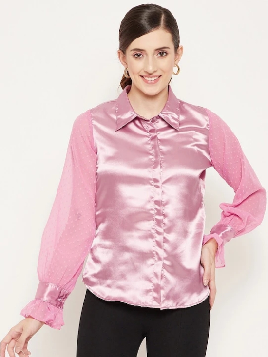 Women Pink Satin Casual Shirt