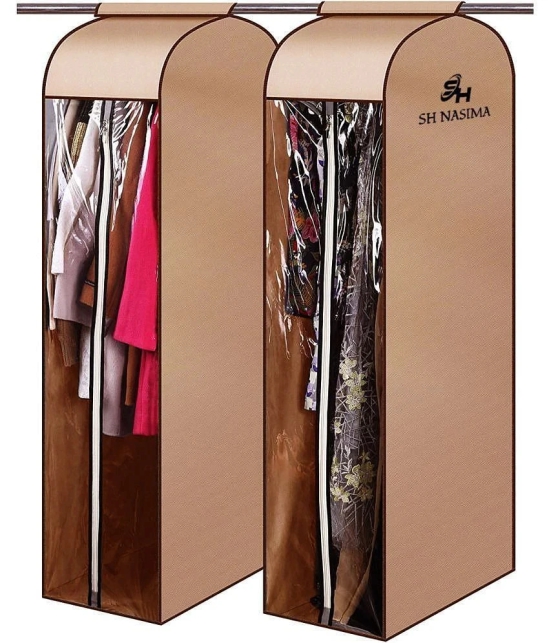 Sh Nasima Hanging Garment Bags for Storage Well Sealed Clothes Dust Cover with Large Window and 2 Zippers Opening for Suit Coat Closet Rack Beige (Rack not Included) 2 Packs