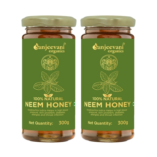 Sanjeevani 100% Natural Neem Honay Combo Pack 600g (300gx2, Pack of 2) | Raw & Unpasteurized Honey | Glass Jar Value Pack of 2