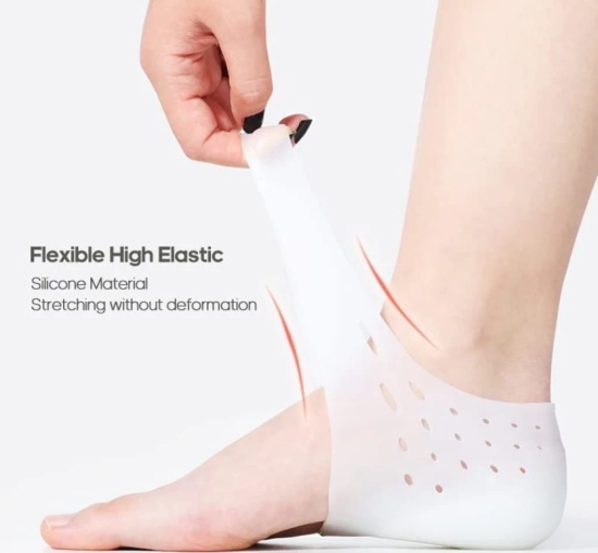 WUGO::Silocon Invisible Height Increase Heel Pad Socks | Silicone Gel Lift Insoles , Protector In Socks Cracked Foot Massage Breathable Insoles Pain Relieve for Women (1 pcs - White Colour).