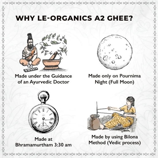 LeOrganics A2 Cow Ghee 1000 Ml | Re-Fill Pack | Curd - Churned | 5 Step Vedic Process | Churning By Bilona Method | Malai Madu Cow - Pure Indian Breed | Free Grazing Cows | GMO Free