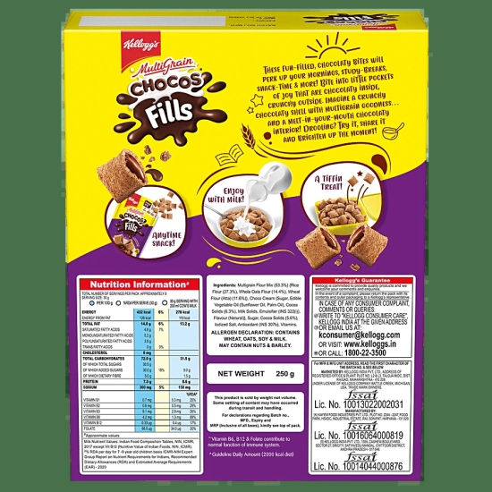 Kellogg's Chocos Fills, Double Chocolaty, Multigrain, High In Protein And B Vitamin, 0% Maida & Corn Flakes With Honey, 630G