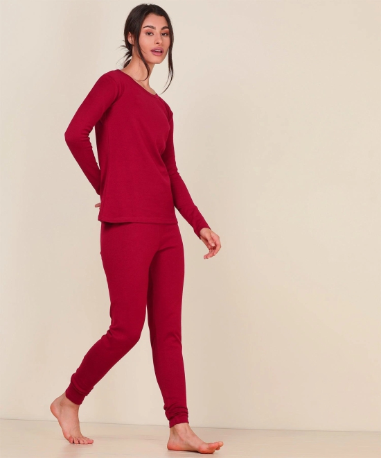 Thermal Tights & Full Sleeve Top Set for Winter Stretchable - Maroon-XS / Maroon