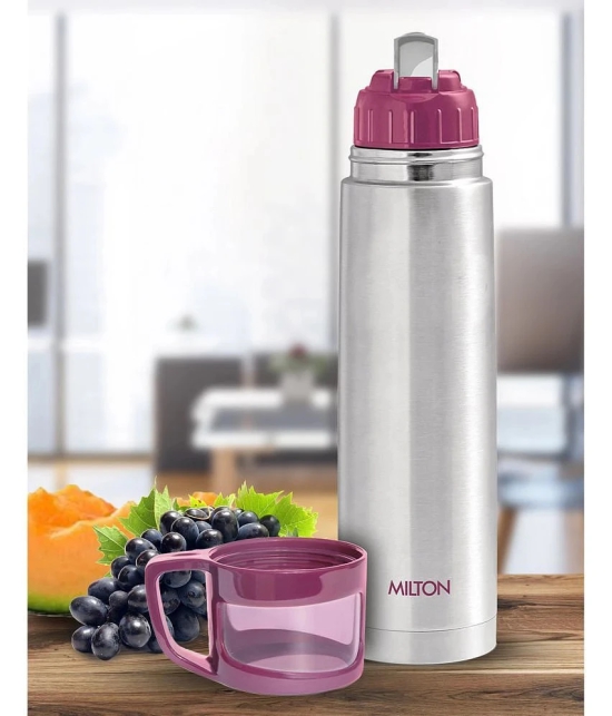 Milton Glassy 500 Thermosteel 24 Hours Hot and Cold Water Bottle with Drinking Cup Lid, 500 ml, Pink - Pink