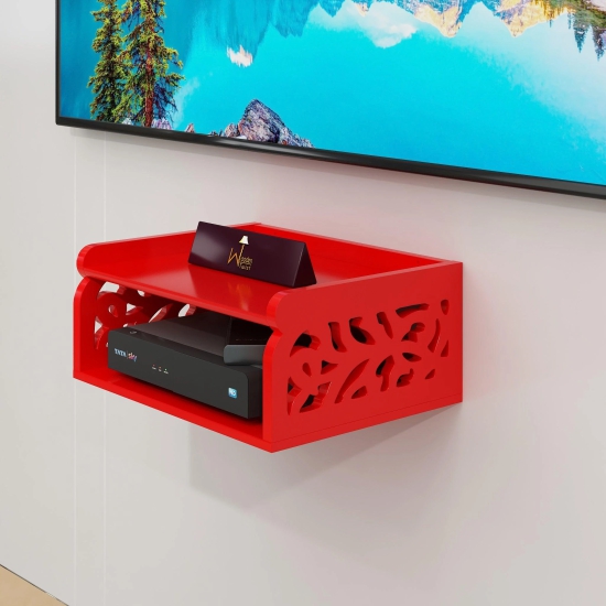 Wooden Beautiful Design Set Top Box Wall Shelf-Red