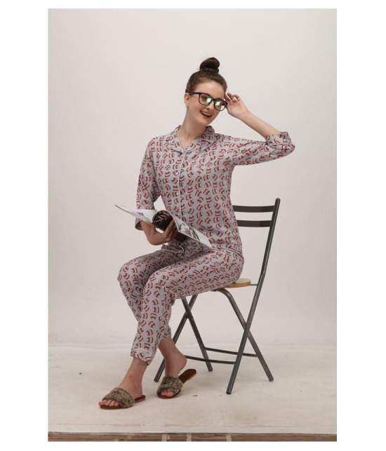 Berrylicious Rayon Nightsuit Sets - Grey - L