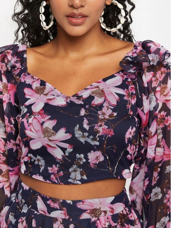 Floral Printed V- Neck Top With Maxi Skirt