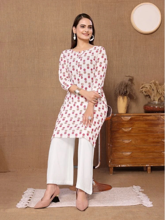 Rangita Women Cotton White Printed Knee Length Straight Kurti - None