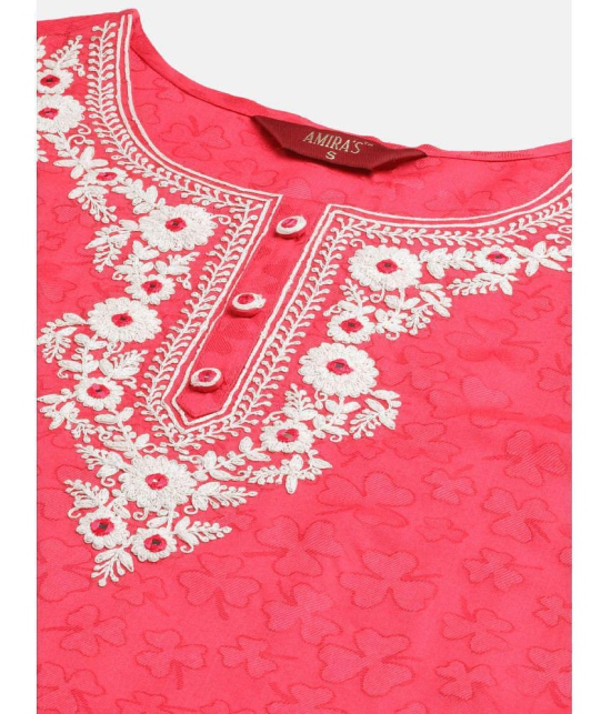 AMIRA'S INDIAN ETHNICWEAR - Pink Polyester Women's Straight Kurti ( Pack of 1 ) - None