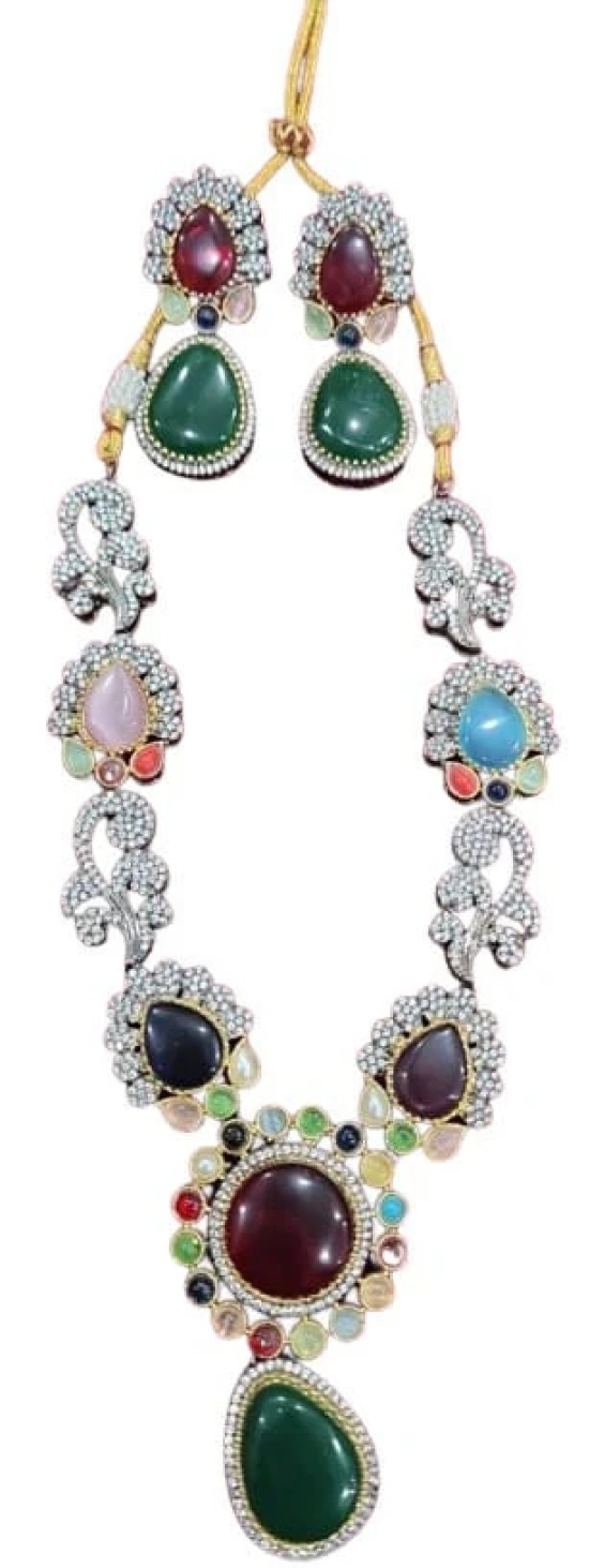 American diamond   Necklace Set with Multicolor Stones