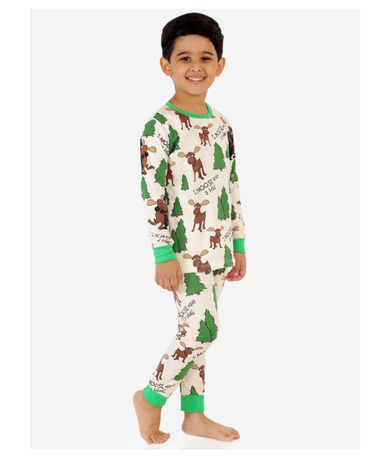 Lazy Shark Boys Cream-Coloured  Green Printed Night Suit - None