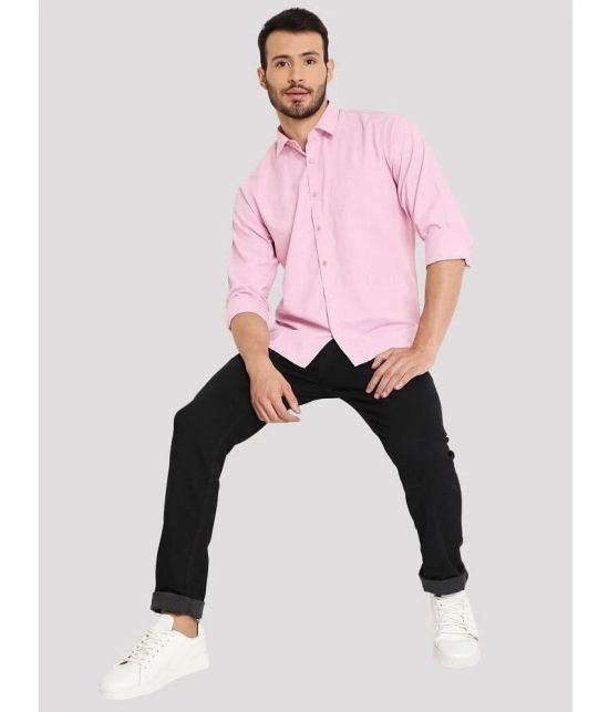 Maharaja Cotton Blend Slim Fit Solids Full Sleeves Mens Casual Shirt - Pink ( Pack of 1 ) - None