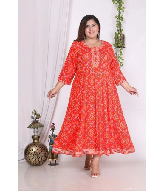 Swasti Cotton Blend Printed Flared Womens Kurti - Orange ( Pack of 1 ) - None