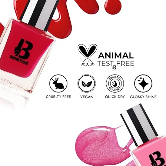 BANETION Nail Polish Combo Pack of 4 |Long Lasting Stay Non UV - Gel Finish Chip Resistant | Seaweed Enriched Formula| Cruelty and Toxic Free| 9ml