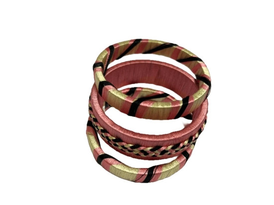 Set of 4 Pink and Gold Silk Thread Bangles