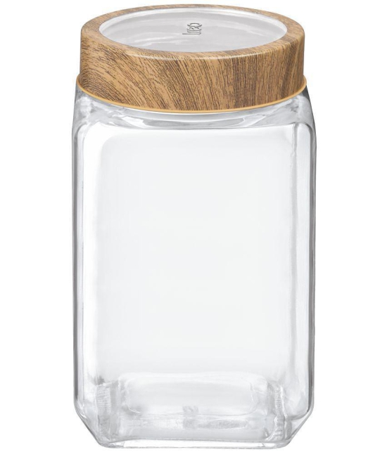 Treo By Milton Woody Cube Glass Jar, 1000 ml, Transparent | Air Tight | Easy to Clean | Candies | Cookies | Pulses | Kitchen Item - Transparent