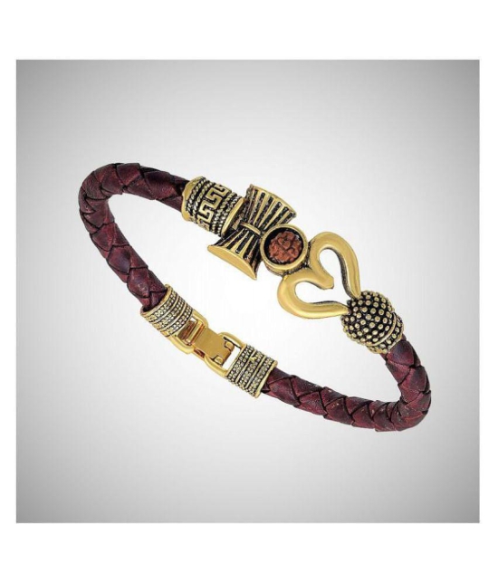 TEVATIYA Rudraksha OM Trishul Damroo Designer Oxidized Gold Bahubali Leather Kada Bracelet for Men & Women