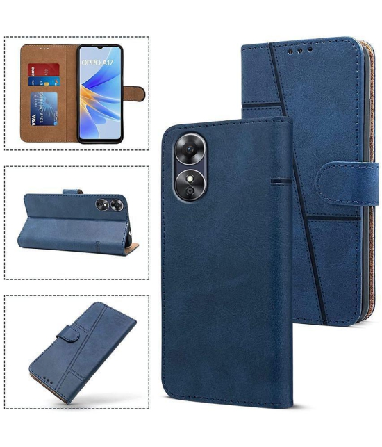 NBOX - Blue Artificial Leather Flip Cover Compatible For Oppo A17 ( Pack of 1 ) - Blue