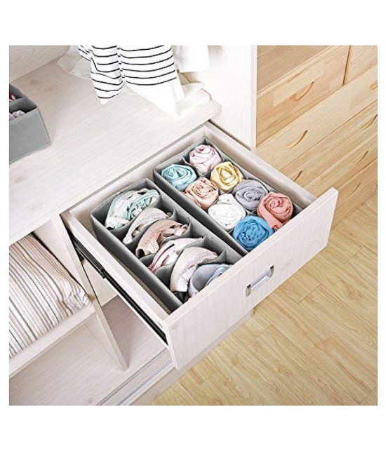 House of Quirk Set of 4 Foldable Storage Box Drawer Divider Organizer Closet Storage for Socks Bra Tie Scarfs (Linen Light Grey)