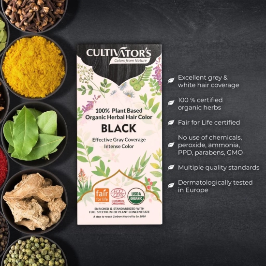 Cultivators Organic Hair Colour - Herbal Hair Colour for Women and Men - Ammonia Free Hair Colour Powder - Natural Hair Colour Without Chemical, (Black) - 100g