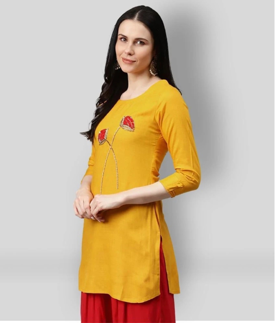 JC4U - Yellow Rayon Womens Straight Kurti ( Pack of 1 ) - L