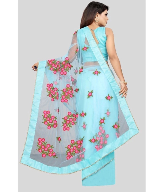 Gazal Fashions - SkyBlue Net Saree With Blouse Piece ( Pack of 1 ) - SkyBlue