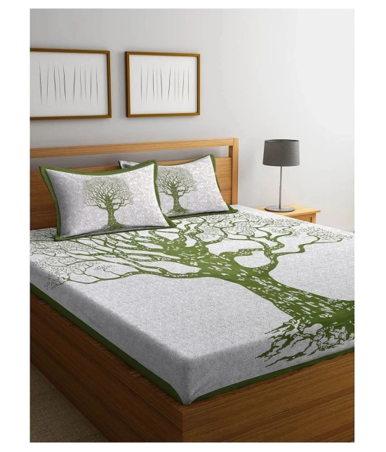 Uniqchoice Cotton Double Bedsheet with 2 Pillow Covers - Green