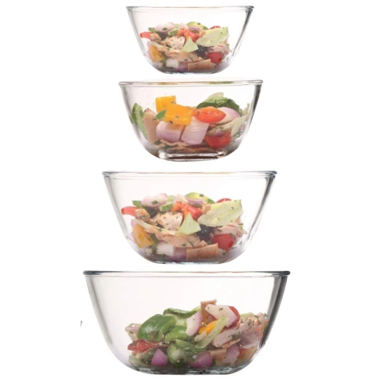 Femora Borosilicate Glass Microwave Safe All-Purpose Mixing Bowl (1650 ml, 2100 ml, 2650 ml, 3600 ml, Transparent) - Set of 4