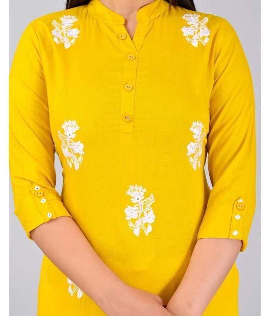 MAUKA Rayon Embroidered Straight Womens Kurti - Yellow ( Pack of 1 ) - None