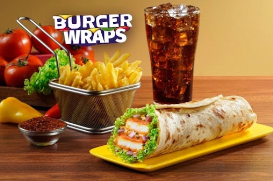 Veg Burger Wrap With Side And Beverage Meal