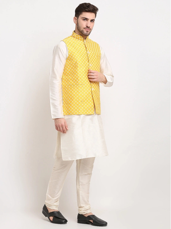 Jompers Mens Mustard Mustard and White Embroidered Nehru Jacket-S / Mustard