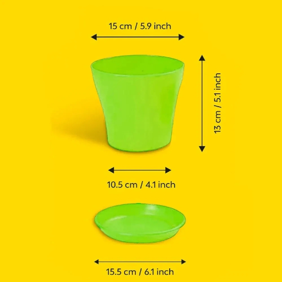 Coloured Plastic Flower Pots with Base Plate | Set of 2 Yellow