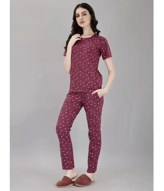 Smarty Pants Wine Cotton Womens Nightwear Nightsuit Sets ( Pack of 1 ) - None