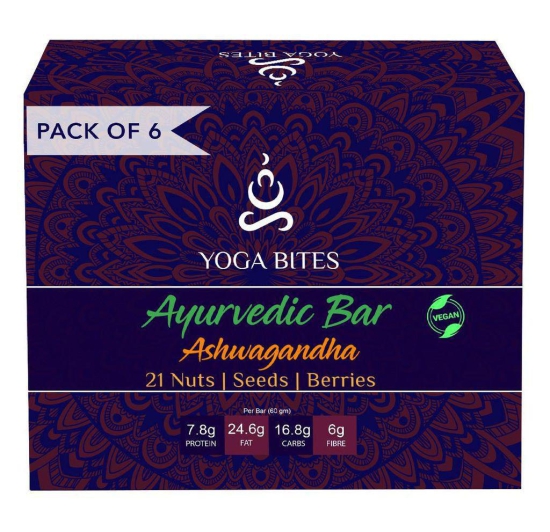 YOGABITES- Ayurveda Bars /Protein Bar /Energy Bar - 21 Nuts , Seeds , Berries with Ashwagandha-60 ge (Pack of 6)?