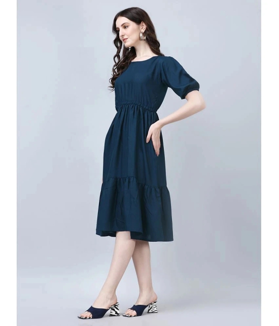 JASH CREATION Rayon Solid Knee Length Womens Fit & Flare Dress - Blue ( Pack of 1 ) - None