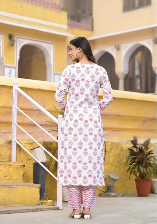 Pink and White Color Straight Kurta set with Dupatta and pant-L