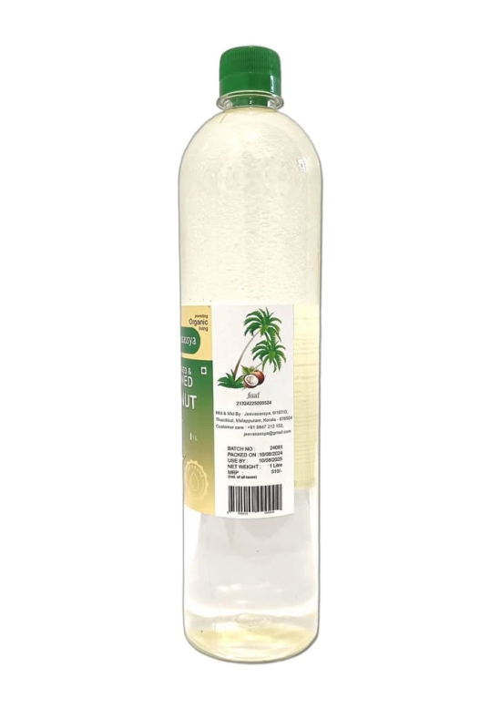 Jeevasassya Wood Pressed & Unrefined Coconut Oil 1 L (Chekku) For Cooking, Ayurvedic Practices, Skin & Hair Care