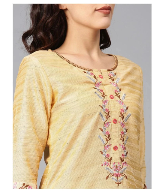 Alena Yellow Polyester Straight Kurti - S