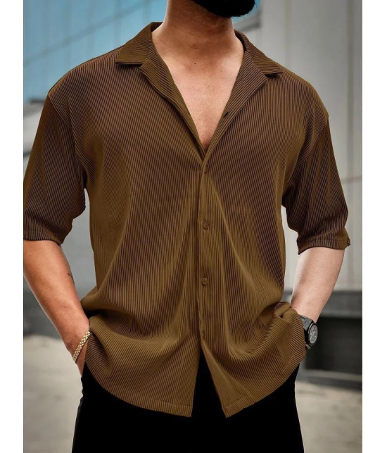 clafoutis Polyester Regular Fit Self Design Half Sleeves Men's Casual Shirt - Brown ( Pack of 1 ) - None