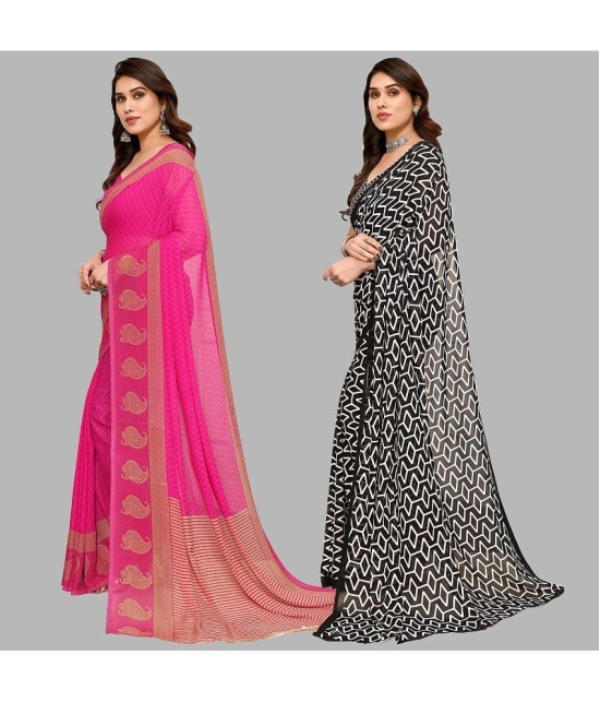 Kashvi Sarees Georgette Printed Saree With Blouse Piece - Multicolor ( Pack of 2 ) - Multicolor