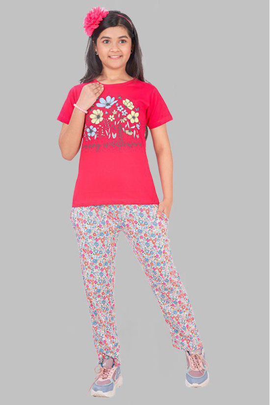 Girls Printed Cotton Round Neck Short Sleeves Pyjama Set-9-10 years