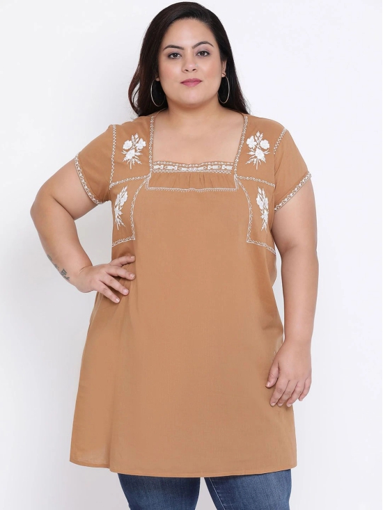 Oxolloxo Women Brown Solid Embroidered Tunic