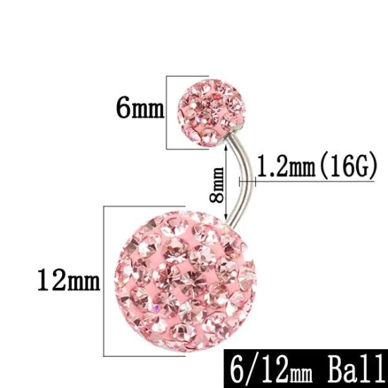 Belly button ring 6/12 mm ball 16G not allergic stainless steel piercing aurora white pink top quality navel bar body jewelry-Pink length 8mm