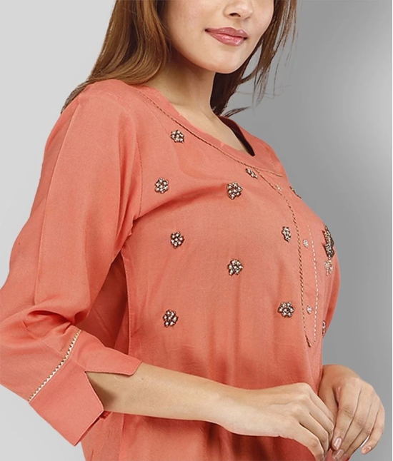 JC4U - Peach Rayon Womens Straight Kurti ( Pack of 1 ) - L