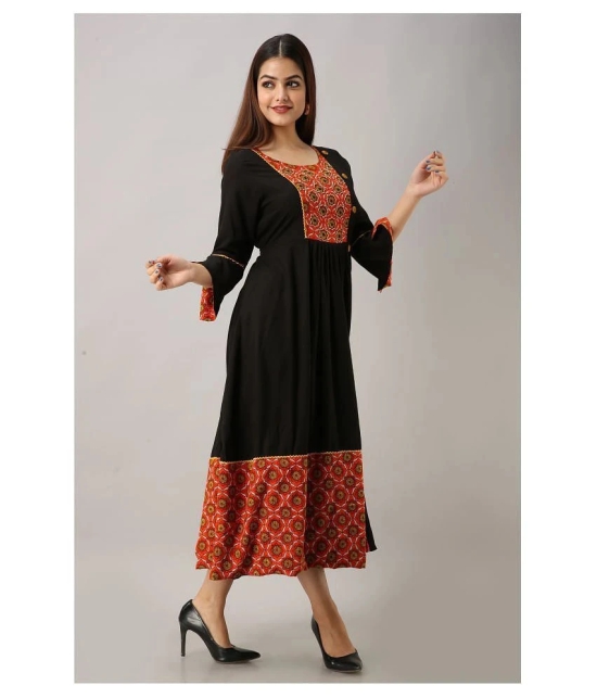 Frionkandy - Black Rayon Womens Front Slit Kurti - 3XL