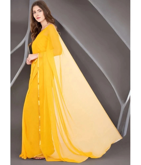 clafoutis Chiffon Solid Saree Without Blouse Piece - Yellow ( Pack of 1 ) - Yellow