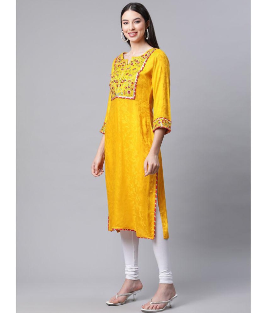 AMIRAS INDIAN ETHNICWEAR - Mustard Straight Silk Womens Stitched Salwar Suit ( Pack of 1 ) - None